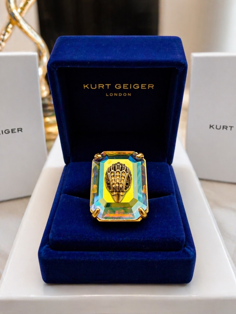 Kurt Geiger Limited Edition Gold-Tone Iridescent Crystal Statement Ring